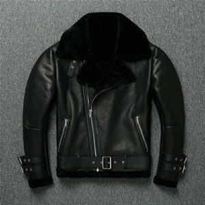 Lapel Oblique Fur Bikers Jacket