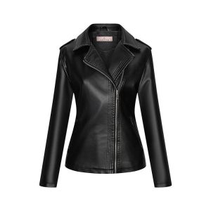 Moto Biker Zipper Women Leather Jacket